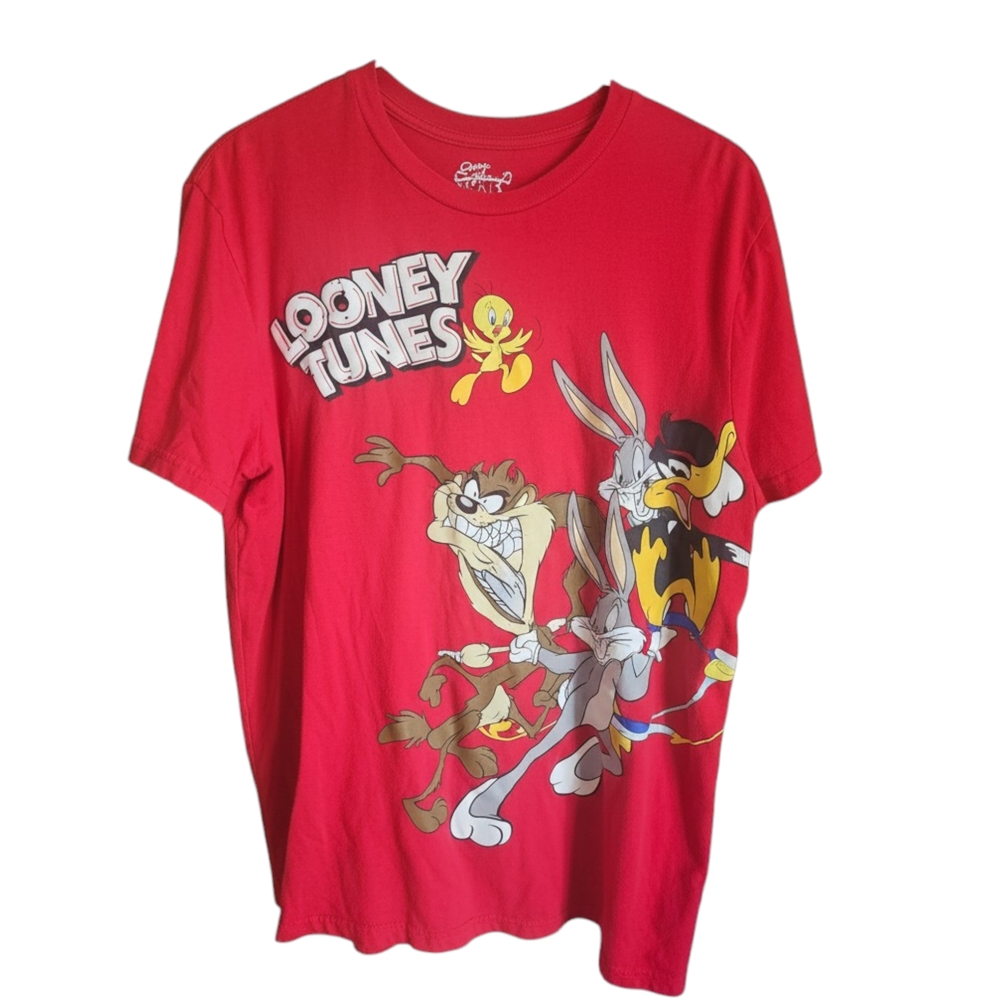 Looney Tunes All Over Print T-Shirt Red Bugs Bunny Taz XL